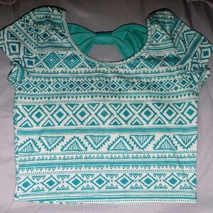 Crop Top Small Tribal Bow Turquoise & White Charlotte Russe